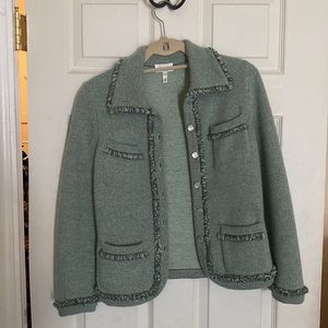 ESCADA x Neiman Marcus green fringe knit jacket/cardigan